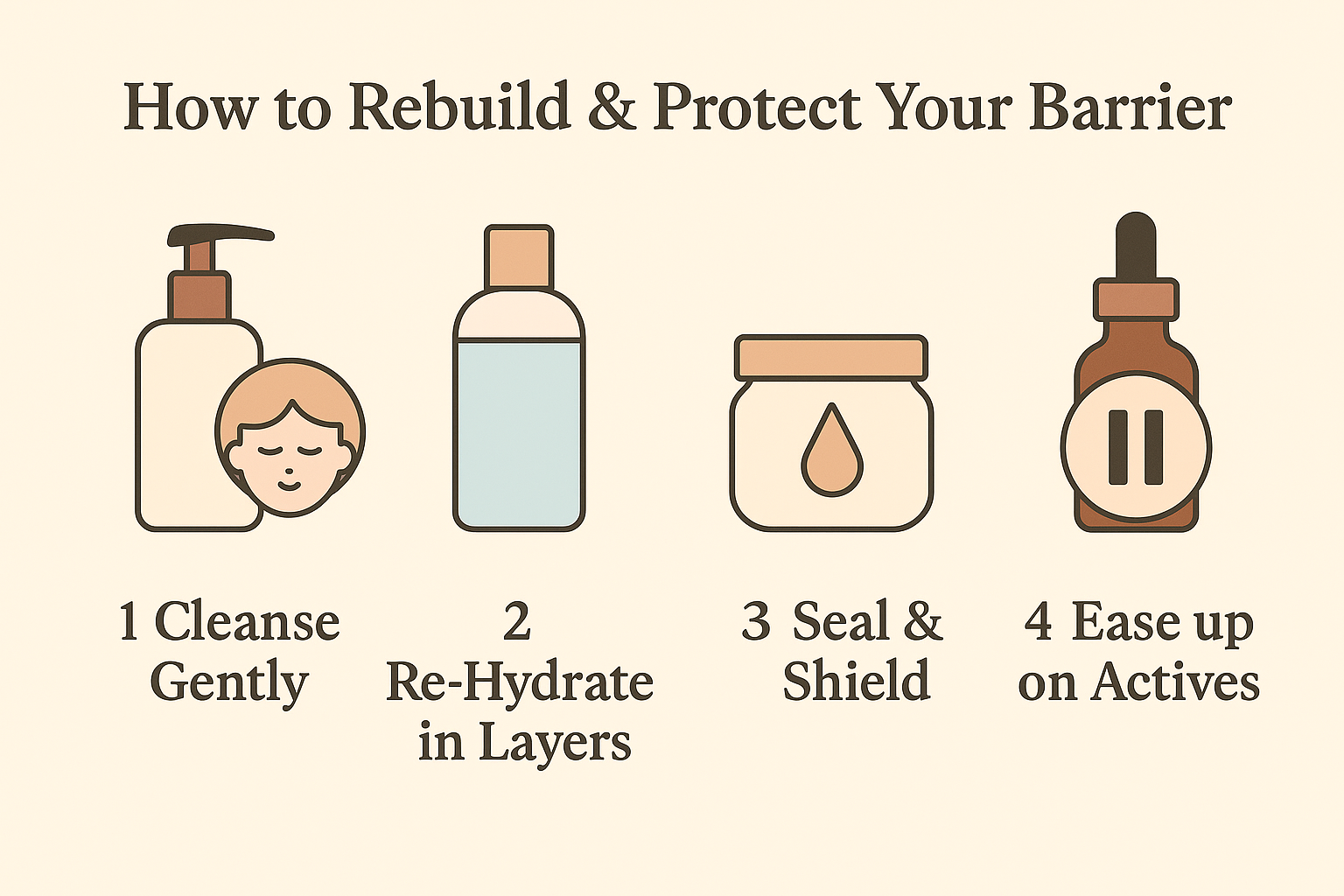 How to rebuild and protect your barrier: cleanse gently, rehydrate in layers, seal and shield, ease up on actives — skincare in dry climates